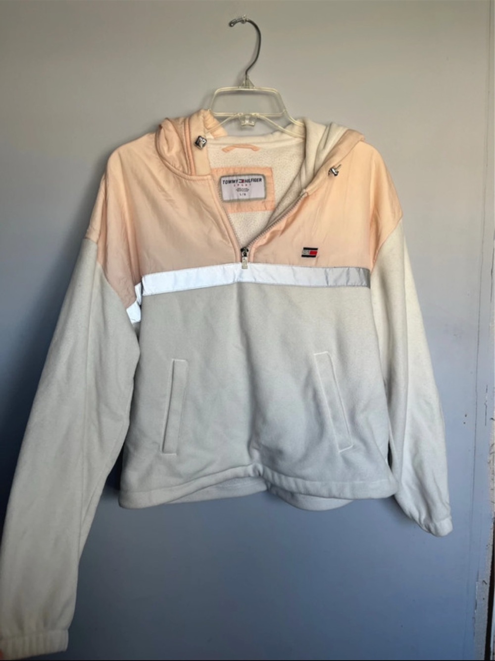 Tommy Hilfiger Peach & Cream Hooded Half-Zip Teddy Jacket